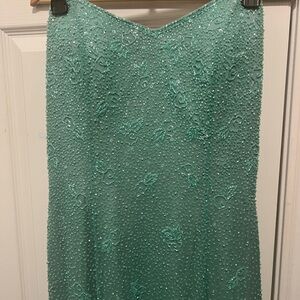 Tiffany Designs Aqua Beaded Maxi Dress